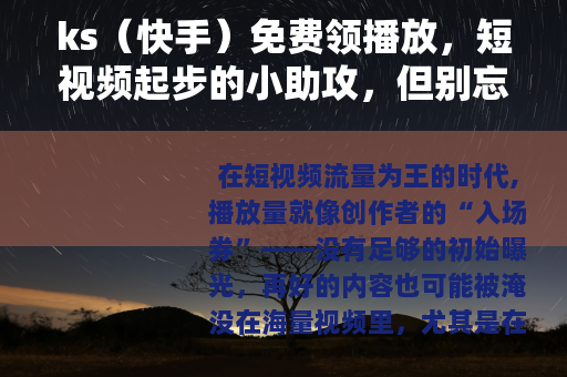 ks（快手）免费领播放，短视频起步的小助攻，但别忘核心是内容