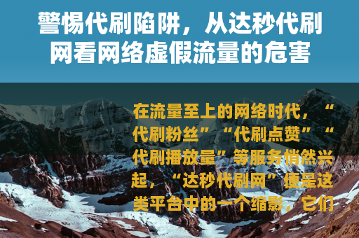警惕代刷陷阱，从达秒代刷网看网络虚假流量的危害