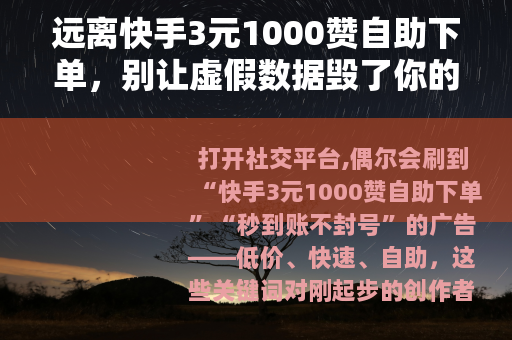 远离快手3元1000赞自助下单，别让虚假数据毁了你的账号