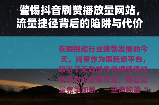 警惕抖音刷赞播放量网站，流量捷径背后的陷阱与代价