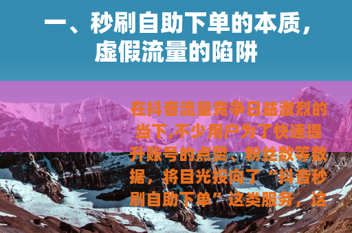 一、秒刷自助下单的本质，虚假流量的陷阱