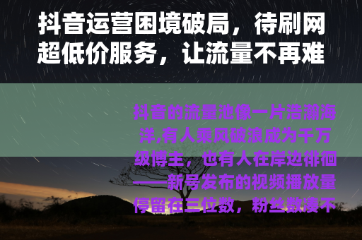 抖音运营困境破局，待刷网超低价服务，让流量不再难产