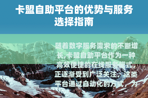 卡盟自助平台的优势与服务选择指南