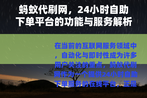 蚂蚁代刷网，24小时自助下单平台的功能与服务解析