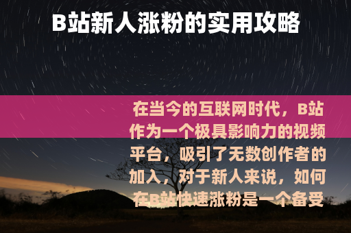 B站新人涨粉的实用攻略