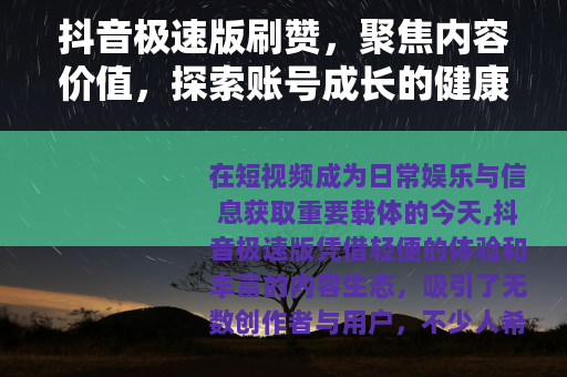 抖音极速版刷赞，聚焦内容价值，探索账号成长的健康路径