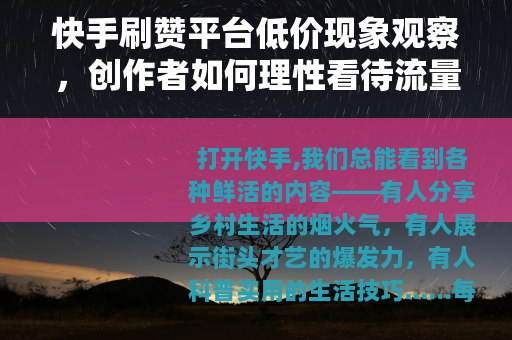 快手刷赞平台低价现象观察，创作者如何理性看待流量辅助工具