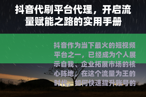 抖音代刷平台代理，开启流量赋能之路的实用手册