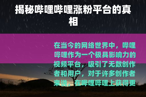 揭秘哔哩哔哩涨粉平台的真相