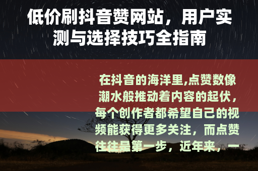 低价刷抖音赞网站，用户实测与选择技巧全指南