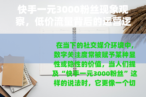 快手一元3000粉丝现象观察，低价流量背后的运营逻辑与实效思考