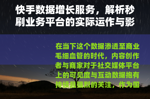快手数据增长服务，解析秒刷业务平台的实际运作与影响