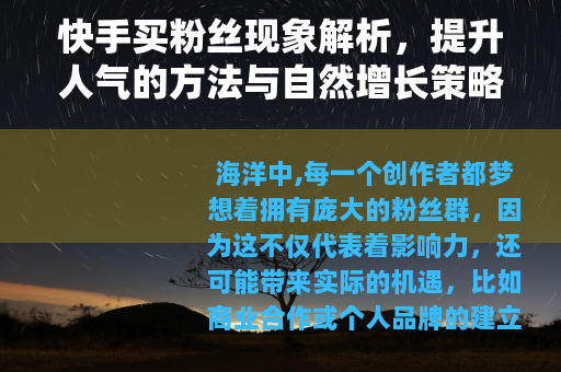 快手买粉丝现象解析，提升人气的方法与自然增长策略探讨