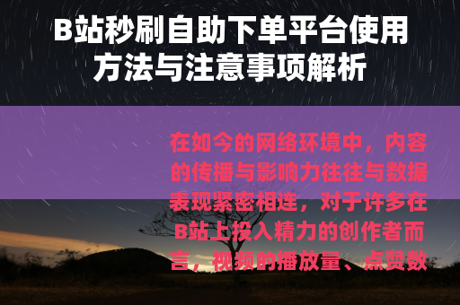 B站秒刷自助下单平台使用方法与注意事项解析