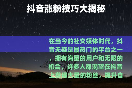 抖音涨粉技巧大揭秘