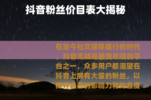 抖音粉丝价目表大揭秘