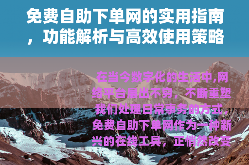 免费自助下单网的实用指南，功能解析与高效使用策略