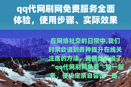 qq代网刷网免费服务全面体验，使用步骤、实际效果与个人心得分享