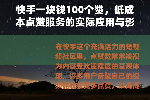快手一块钱100个赞，低成本点赞服务的实际应用与影响观察