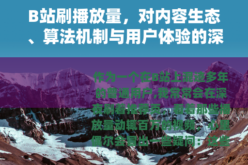 B站刷播放量，对内容生态、算法机制与用户体验的深度观察