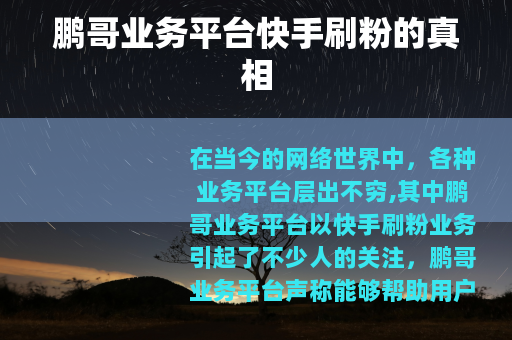 鹏哥业务平台快手刷粉的真相