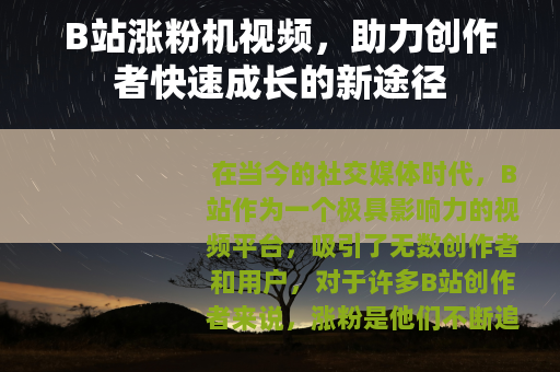 B站涨粉机视频，助力创作者快速成长的新途径