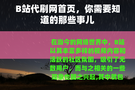 B站代刷网首页，你需要知道的那些事儿