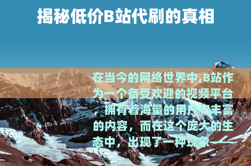 揭秘低价B站代刷的真相