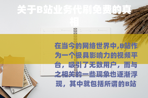 关于B站业务代刷免费的真相