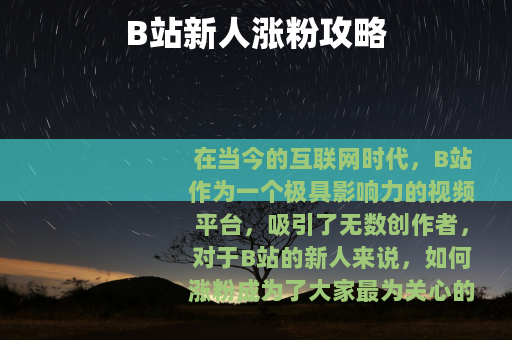 B站新人涨粉攻略