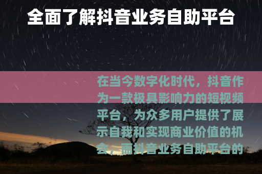 全面了解抖音业务自助平台