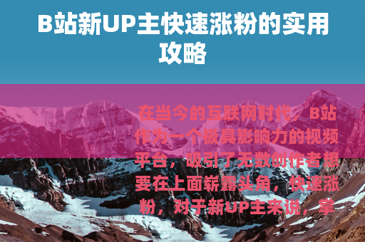 B站新UP主快速涨粉的实用攻略