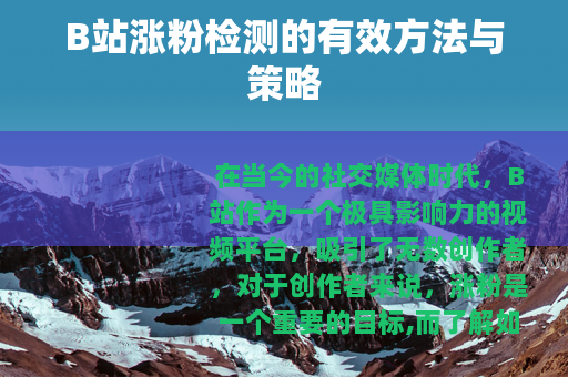 B站涨粉检测的有效方法与策略