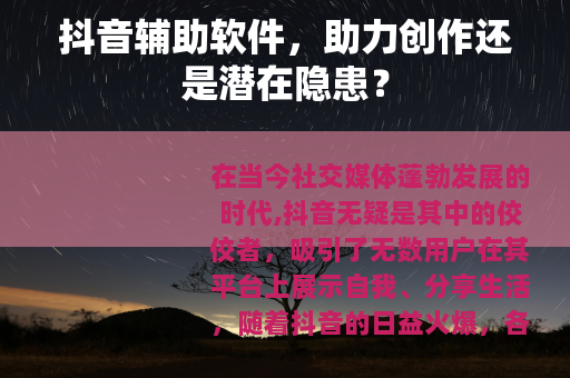 抖音辅助软件，助力创作还是潜在隐患？