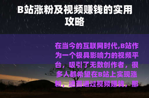 B站涨粉及视频赚钱的实用攻略