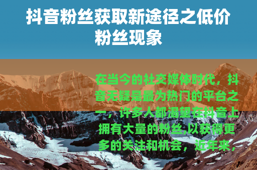 抖音粉丝获取新途径之低价粉丝现象