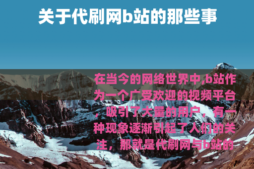 关于代刷网b站的那些事