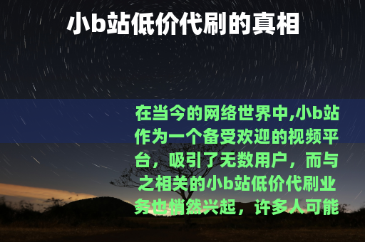 小b站低价代刷的真相