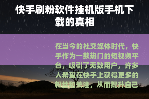 快手刷粉软件挂机版手机下载的真相
