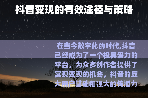 抖音变现的有效途径与策略