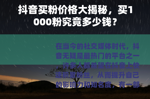 抖音买粉价格大揭秘，买1000粉究竟多少钱？