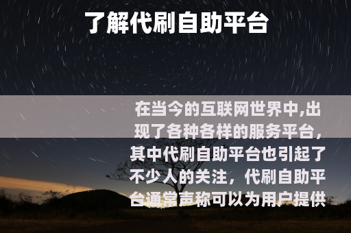 了解代刷自助平台