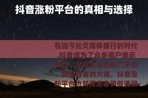 抖音涨粉平台的真相与选择