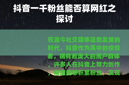 抖音一千粉丝能否算网红之探讨