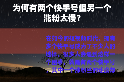 为何有两个快手号但另一个涨粉太慢？